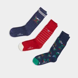 NEW Vineyard Vines 3 Pack Wreath & Skis Sock Gift Box Set Christmas Mens Pima